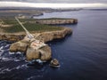 Panoramic aerial view of Farol do Cabo de Sao Vicente, a beautiful lighthouse on the cliff facing the Atlantic Ocean, Sagres, Royalty Free Stock Photo