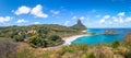 Panoramic Aerial view of Fernando de Noronha, Vila dos Remedios and Morro do Pico - Fernando de Noronha, Pernambuco, Brazil