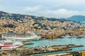 Panoramic aerial view of Genoa`s Harbor