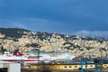 Panoramic aerial view of Genoa`s Harbor