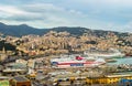 Panoramic aerial view of Genoa`s Harbor