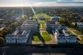 Panoramic aerial view of Greenwich Old Naval Academy by the River Thames