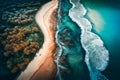 Panoramic Aerial View: Harmonious Meeting of River and Sea Waves at High and Low Tide Royalty Free Stock Photo