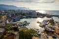 Panoramic aerial view of historic harbour in Kyrenia Girne , North Cyprus