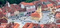 Panoramic aerial view of the historic town hall in Brasov