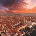 Panoramic aerial view of Piazza San Marco in Venice at sunset, Italy Royalty Free Stock Photo