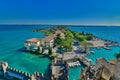 Panoramic aerial view on historical town Sirmione on peninsula in Garda lake, Lombardy, Italy Royalty Free Stock Photo