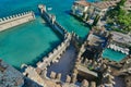 Panoramic aerial view on historical town Sirmione on peninsula in Garda lake, Lombardy, Italy Royalty Free Stock Photo