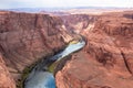 Panoramic aerial view of Horseshoe bend on the Colorado river near Page in summer, Arizona, USA United States of America. Royalty Free Stock Photo