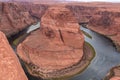 Panoramic aerial view of Horseshoe bend on the Colorado river near Page in summer, Arizona, USA United States of America. Royalty Free Stock Photo