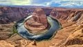 Panoramic aerial view of Horseshoe bend on the Colorado river near Page in summer, Arizona, USA United States of America. Royalty Free Stock Photo