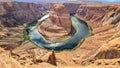 Panoramic aerial view of Horseshoe bend on the Colorado river near Page in summer, Arizona, USA United States of America. Royalty Free Stock Photo