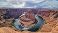 Panoramic aerial view of Horseshoe bend on the Colorado river near Page in summer, Arizona, USA United States of America. Royalty Free Stock Photo