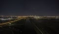 Panoramic aerial view on illuminated skyline of Fort Worth over West Fork Trinity River at night Royalty Free Stock Photo