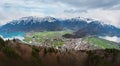 Panoramic aerial view of Interlaken with Lakes Thun and Brienz - Interlaken, Switzerland Royalty Free Stock Photo