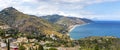 Panoramic aerial view of Ionian sea coast, Sicily, Italy Royalty Free Stock Photo