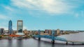 Panoramic aerial view of Jacksonville skyline from drone at sunset, Florida Royalty Free Stock Photo