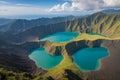 Panoramic Aerial view of Kelimutu volcano and its crater lakes, Indonesia. Royalty Free Stock Photo