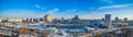 Panoramic aerial view of the Konkovo urban area on a sunny winter day