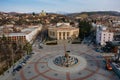 Panoramic aerial view of Kutaisi, Georgia from drone. Square of David the Builder Agmashenebeli