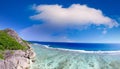 Panoramic aerial view of La Digue Island at sunset, Seychelles Royalty Free Stock Photo