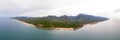 Panoramic aerial view of Lanta island in Krabi, southern Thailand ocean. Nature panorama landscape, tropical climate on sea beach