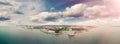 Panoramic aerial view of Lisbon Belem Tower and cityscape at sunset Royalty Free Stock Photo