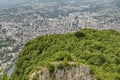 Panoramic aerial view of Lugano and its surroundings, Switzerland, from the top of San Salvatore mountain Royalty Free Stock Photo