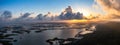 Panoramic aerial view of mangrove forests at sunset in Morrocoy National Park , Venezuela. Royalty Free Stock Photo