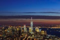 Panoramic and Aerial View of Manhattan, New York City at Night. Illuminated Buildings After Sunset. Royalty Free Stock Photo