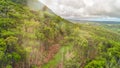Panoramic aerial view of Mauritius coastline, Africa. Sunny day with ocean and vegetation