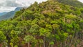 Panoramic aerial view of Mauritius coastline, Africa. Sunny day with ocean and vegetation