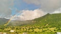 Panoramic aerial view of Mauritius Island Hills with rainbow Royalty Free Stock Photo