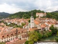 Panoramic aerial view of medieval old town of Skofja Loka, Slovenia