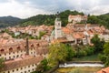 Panoramic aerial view of medieval old town of Skofja Loka, Slovenia