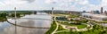 Panoramic aerial view of the Missouri river and the entire Bob Kerrey bridge Omaha Nebraska