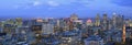 Panoramic aerial view of Montreal skyline in autumn at dusk Royalty Free Stock Photo