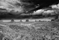 Panoramic aerial view of Monument Valley landscape at sunset, bl Royalty Free Stock Photo