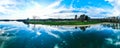 panoramic Aerial view sunrise on beautiful Lake from a drone Royalty Free Stock Photo