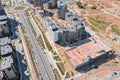 Panoramic aerial view of new residential area under construction. drone photography Royalty Free Stock Photo