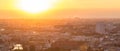 Panoramic aerial view over Berlin in romantic colorful sunset. Royalty Free Stock Photo