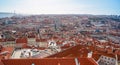 Panoramic aerial view over the city of Lisbon seen from San Jorge castle, Portugal, Europe. Looking at the beautiful red rooftops Royalty Free Stock Photo