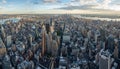 Panoramic aerial view over Manhattan, toward the Lower Manhattan and Financial District, from the Empire State Building in New Royalty Free Stock Photo