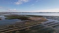 Panoramic aerial view of oyster farms in Berder Island in Morbihan