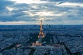 Panoramic aerial view of Paris city skyline and Eiffel Tower after sunset Royalty Free Stock Photo