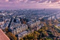 Panoramic aerial view of Paris from Eiffel Tower. Beautiful view of Paris skyline with typical parisian facades in the Royalty Free Stock Photo