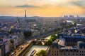 Panoramic aerial view of Paris, Eiffel Tower and La Defense business district. Aerial view of Paris at sunset. Panoramic view of Royalty Free Stock Photo