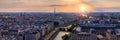 Panoramic aerial view of Paris, Eiffel Tower and La Defense business district. Aerial view of Paris at sunset. Panoramic view of Royalty Free Stock Photo