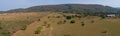 Panoramic aerial view of pasture land and mountains in the Brazilian cerrado