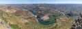 Panoramic aerial view on Penedo DurÃÂ£o viewpoint, typical landscape of the International Douro Park, dam on Douro river